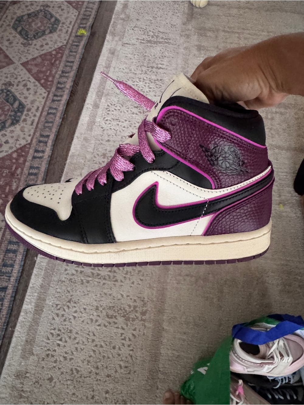 Nike Air Jordan 1 Mid — Black, White & Purple Snake Print